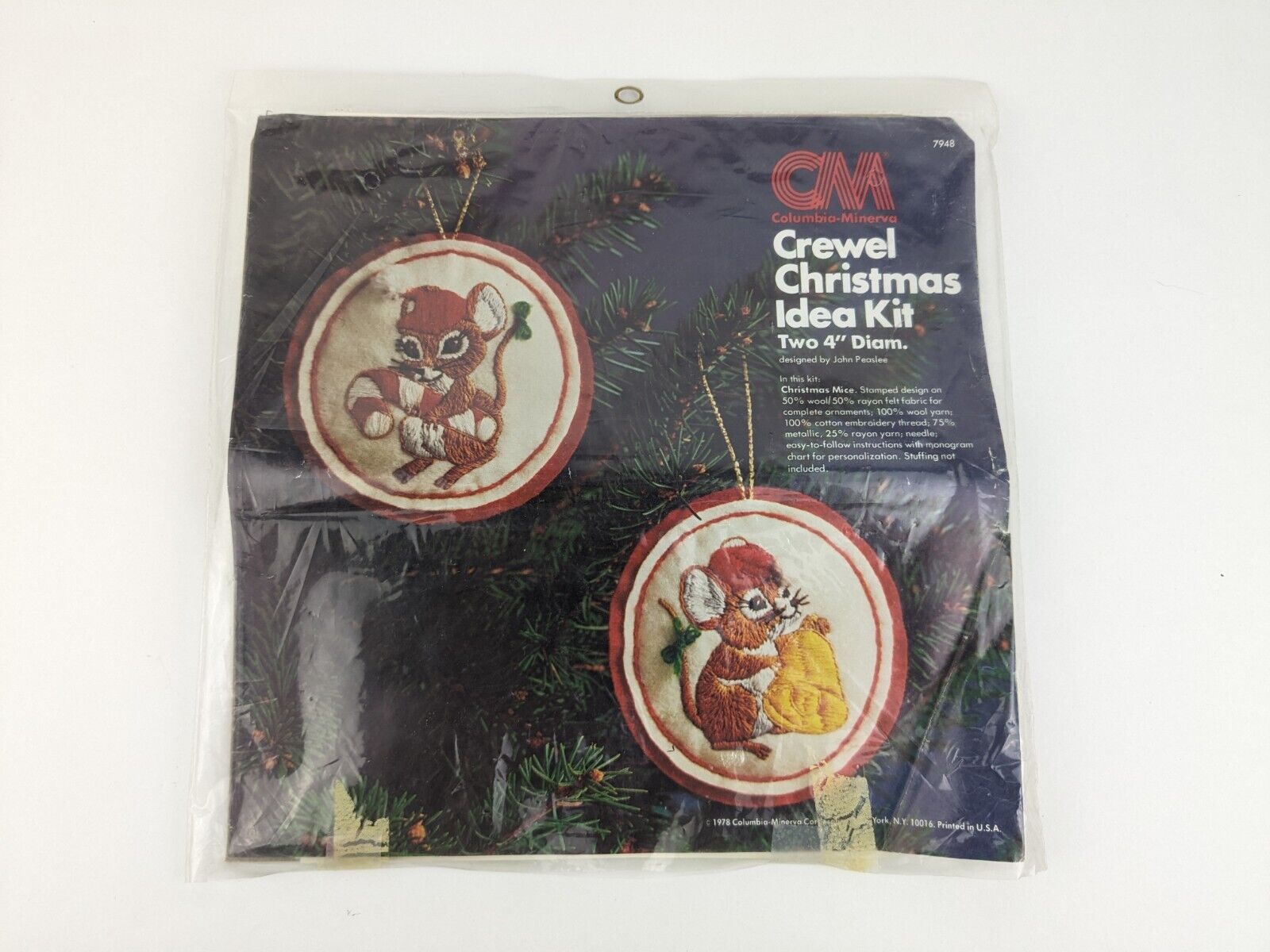 Vtg Columbia-Minerva Crewel Christmas Idea Kit #7948 Ornaments Christmas Mice