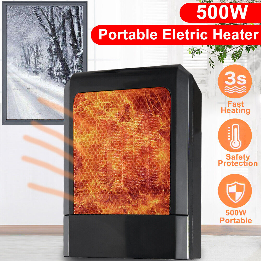 Hot 500W Mini Black Ceramic Electric Heater Home Office Heating Fan Small&Quiet