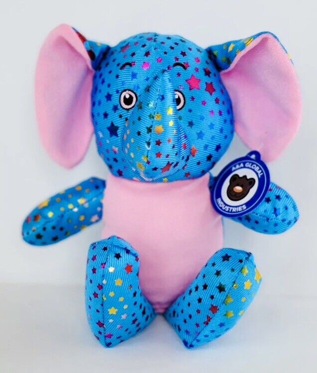 elephant plush 8” sparkly Plush from A&A Global Blue stuffed animal toy Rare Toy