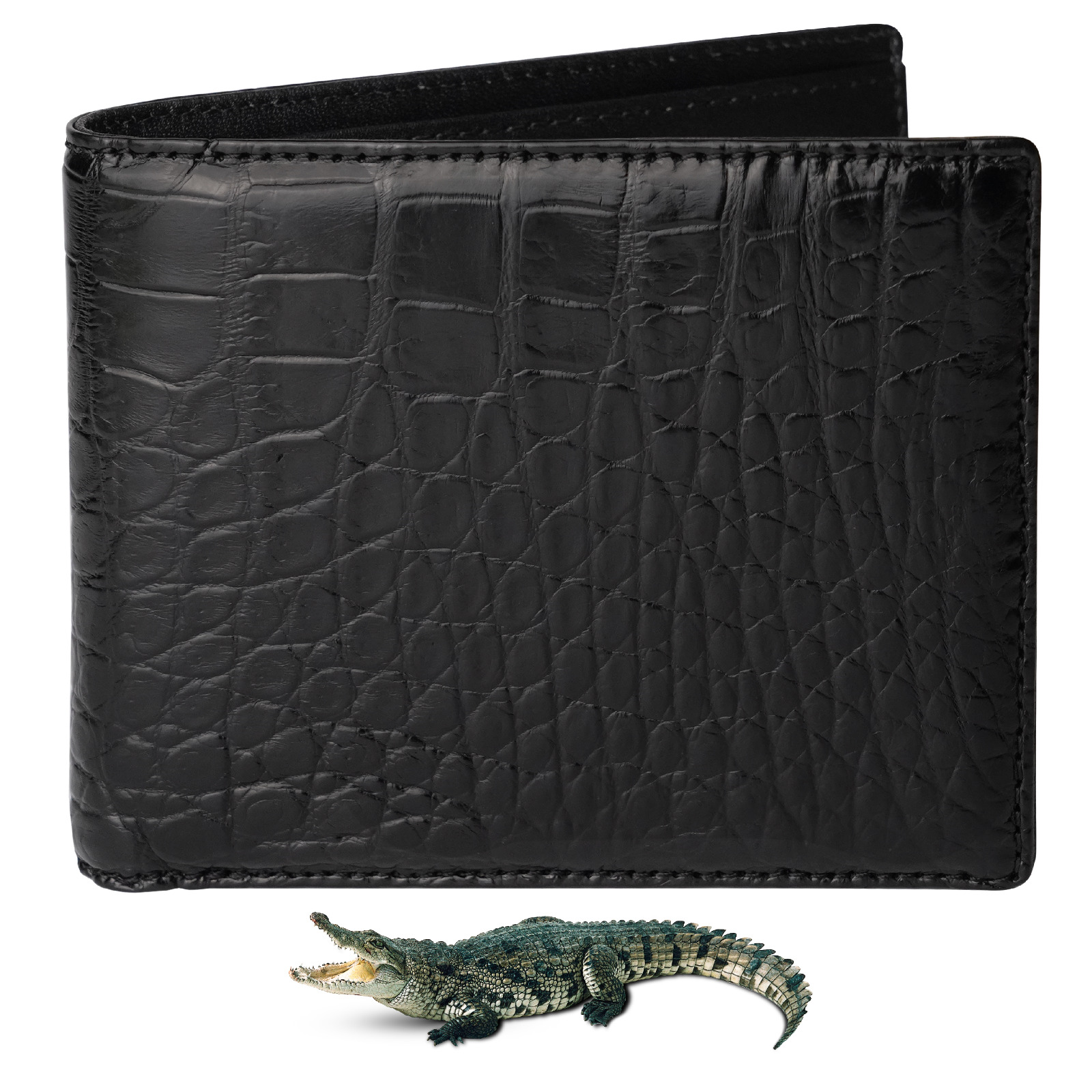 Mens Leather Wallet RFID Blocking Genuine Crocodile Bifold Card Holder Wallet