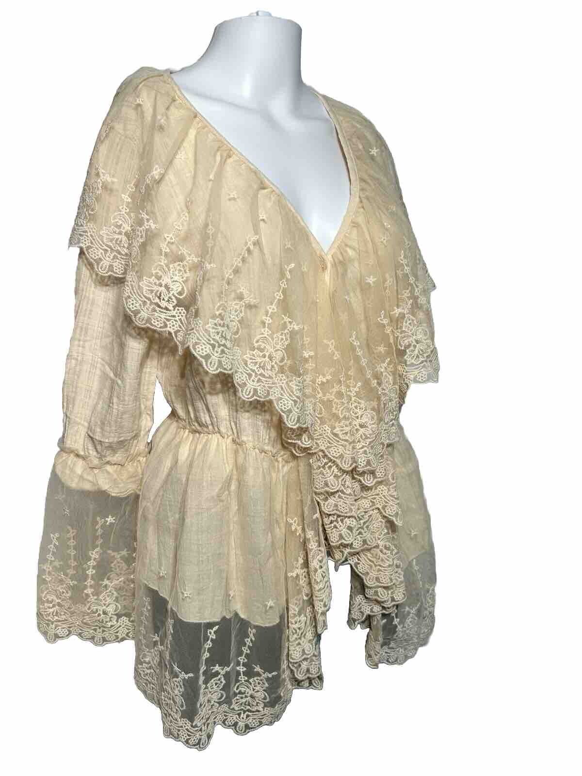 Indigo Thread Co Lace Sheer Lacy Ruffle Top Size SMALL Victorian Bohemian Blouse