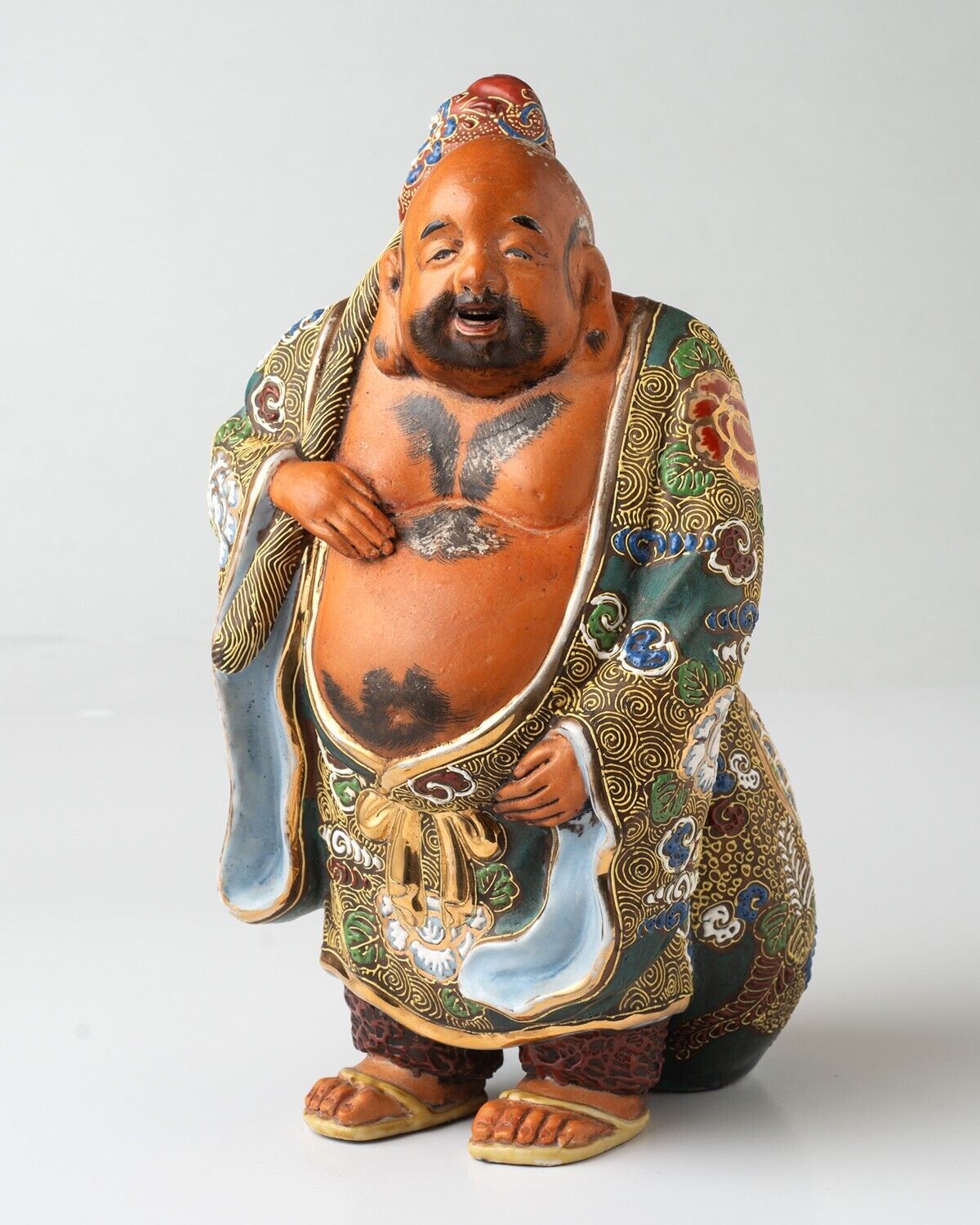 Antique Vintage Kutani Satsuma Moriage Hotei Buddha Figurine Statue Japanese 12”