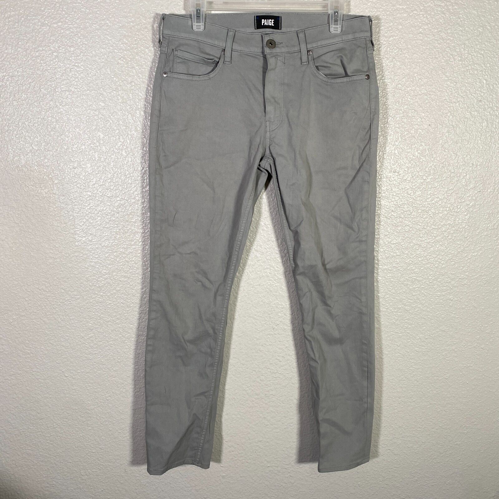 Paige Jeans Mens 31x32 Gray Lennox Slim Straight Pants 5 Pocket Stretch Casual