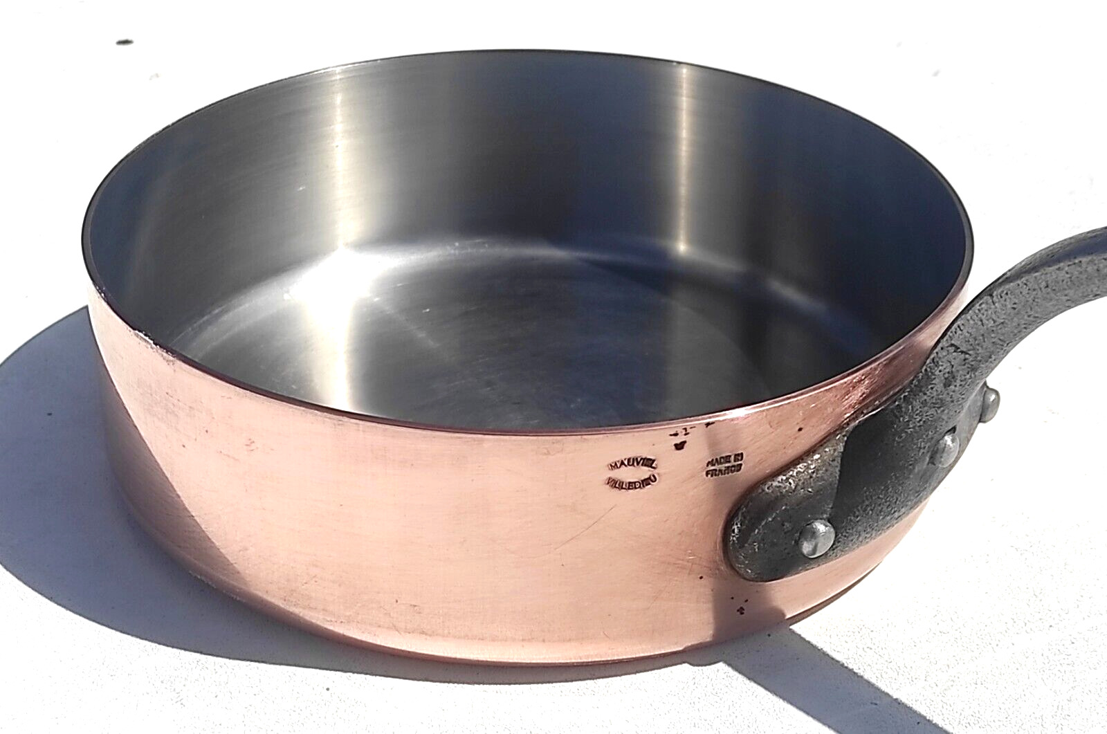 Vintage 9.6inch French Copper Saute Pan Mauviel Villedieu Inox Lining 2.5mm 6lbs