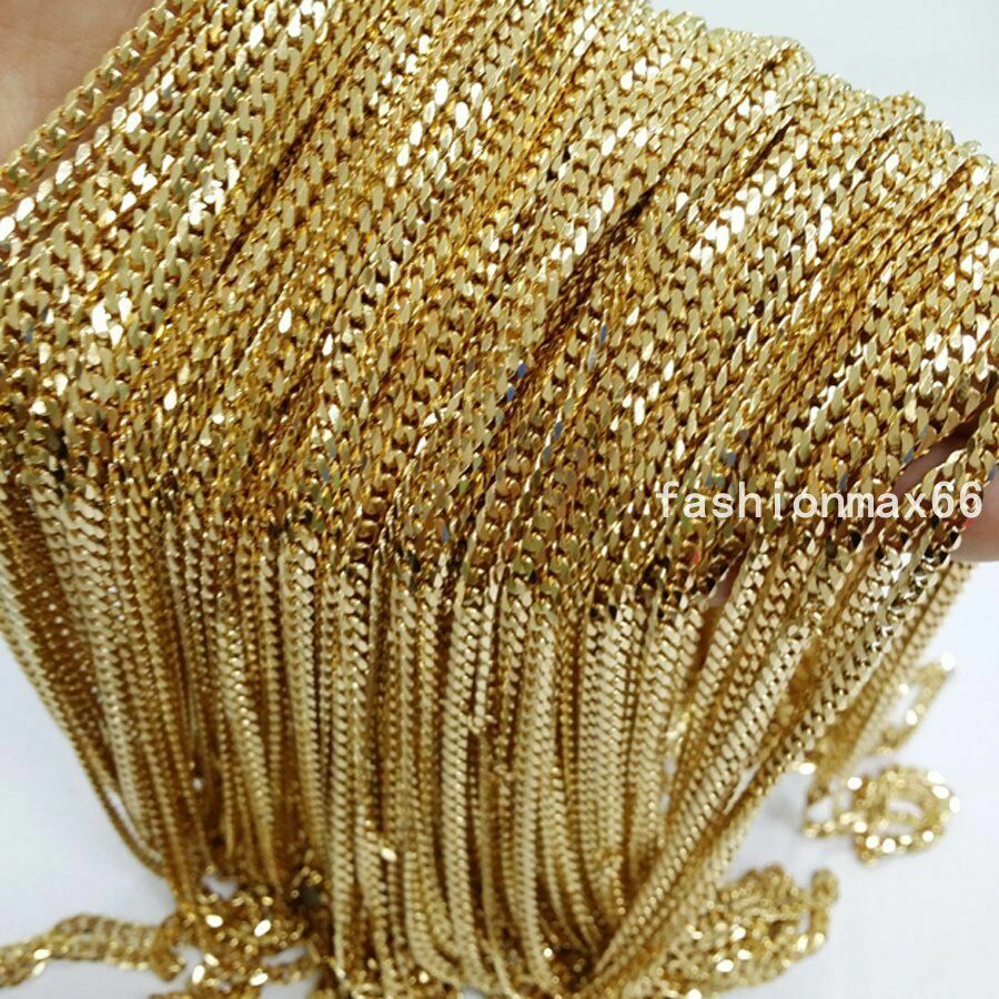 Wholesale Lot 20Meter 18K Gold Plated Stainless Steel Curb Chain DIY Jewelry