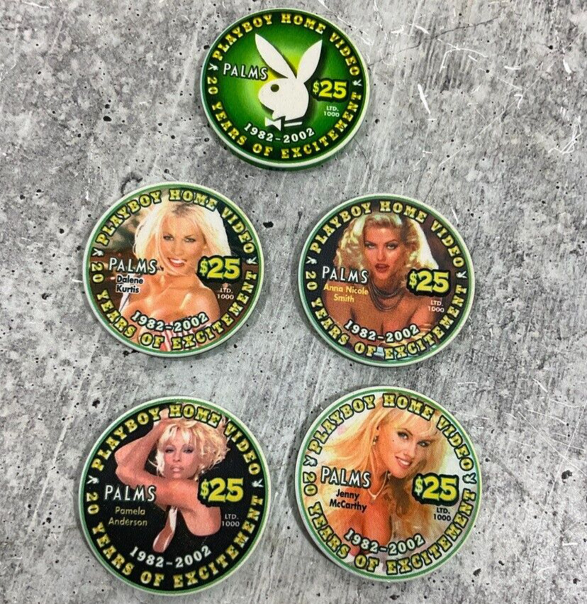 Lot of 4 $25 Playboy Home Video 20 Years Excitement Palms Casino Chip VTG 2002