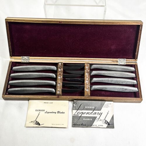 Gerber Legendary Blades Set Of 8 Steak Knives In Mahogany Case