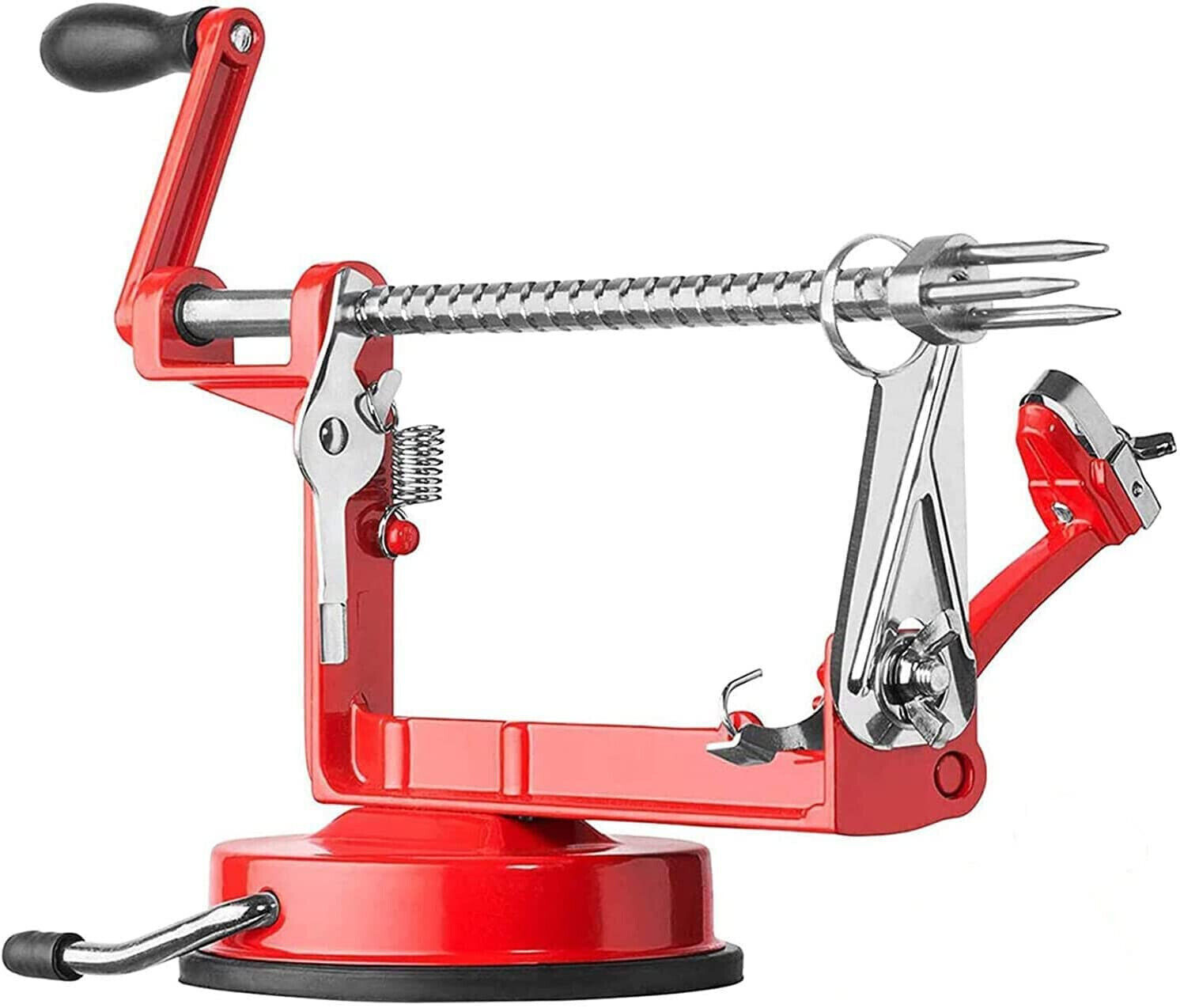 Apple Peeler Fruit Slicer Corer with Stainless Steel Blades and Suction Base Red