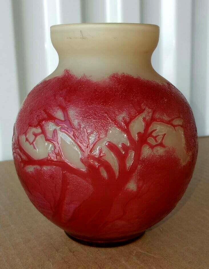 Vintage Galle Style Acid Etched Vase, 5.25\