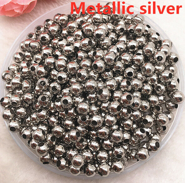Big Hole Beads 3mm 4mm 6mm Metal Beads Smooth Ball Spacer Beads Jewelry Making