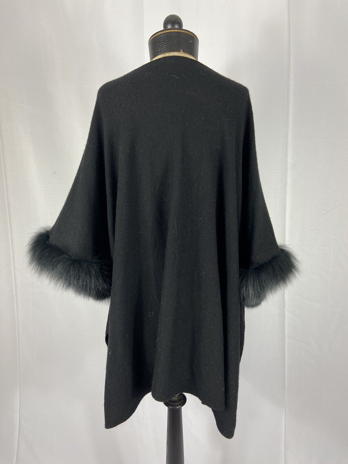 SOFIA Cashmere One Size Wool Cashmere Mink Trim Black Cape Wrap