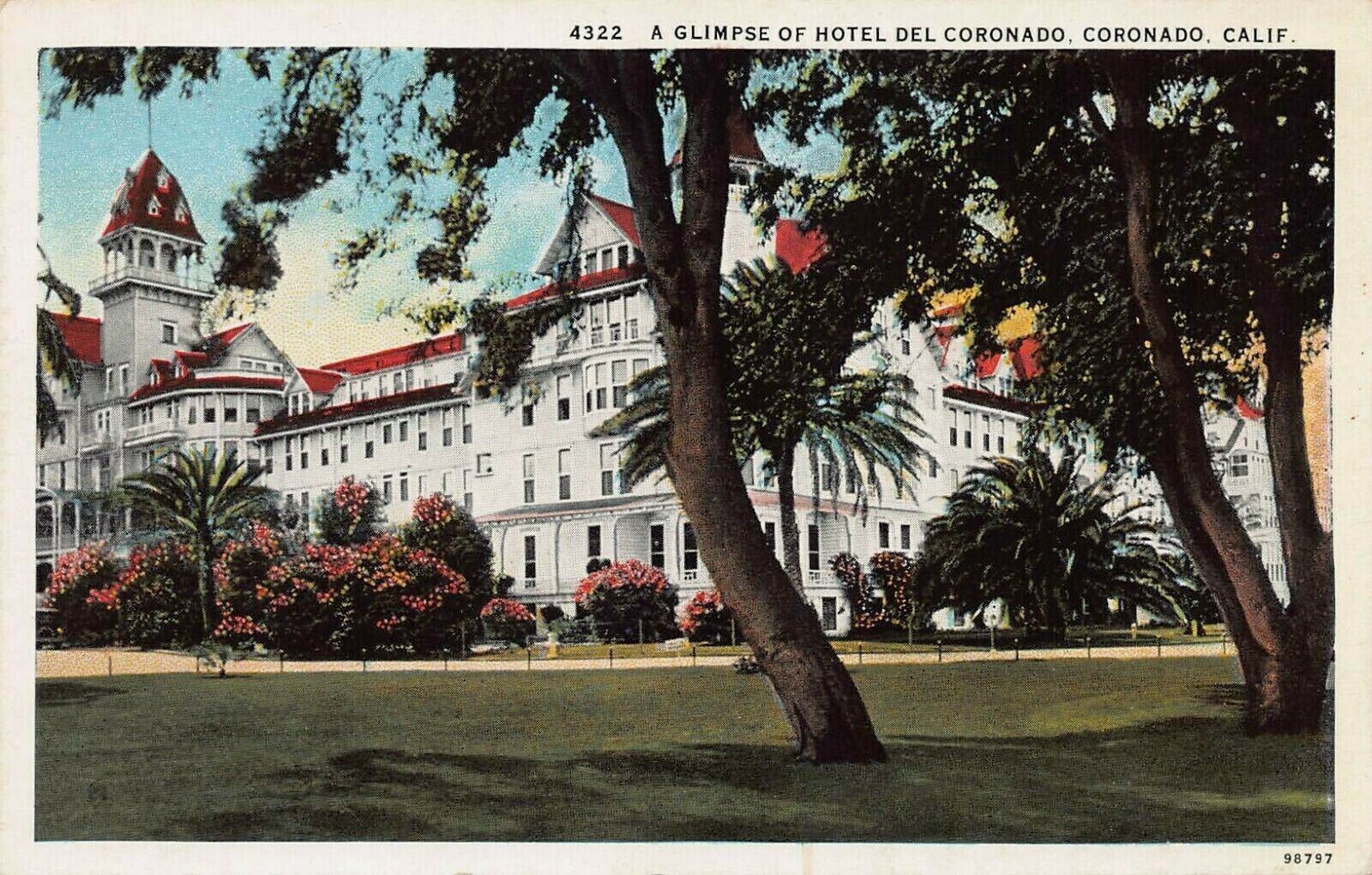 A Glimpse of Hotel Del Coronado, Coronado, California, Early Postcard, Unused 