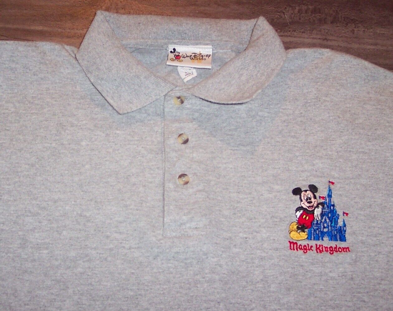 Vintage Walt Disney World MICKEY MOUSE MAGIC KINGDOM POLO T-Shirt MENS XL Gray