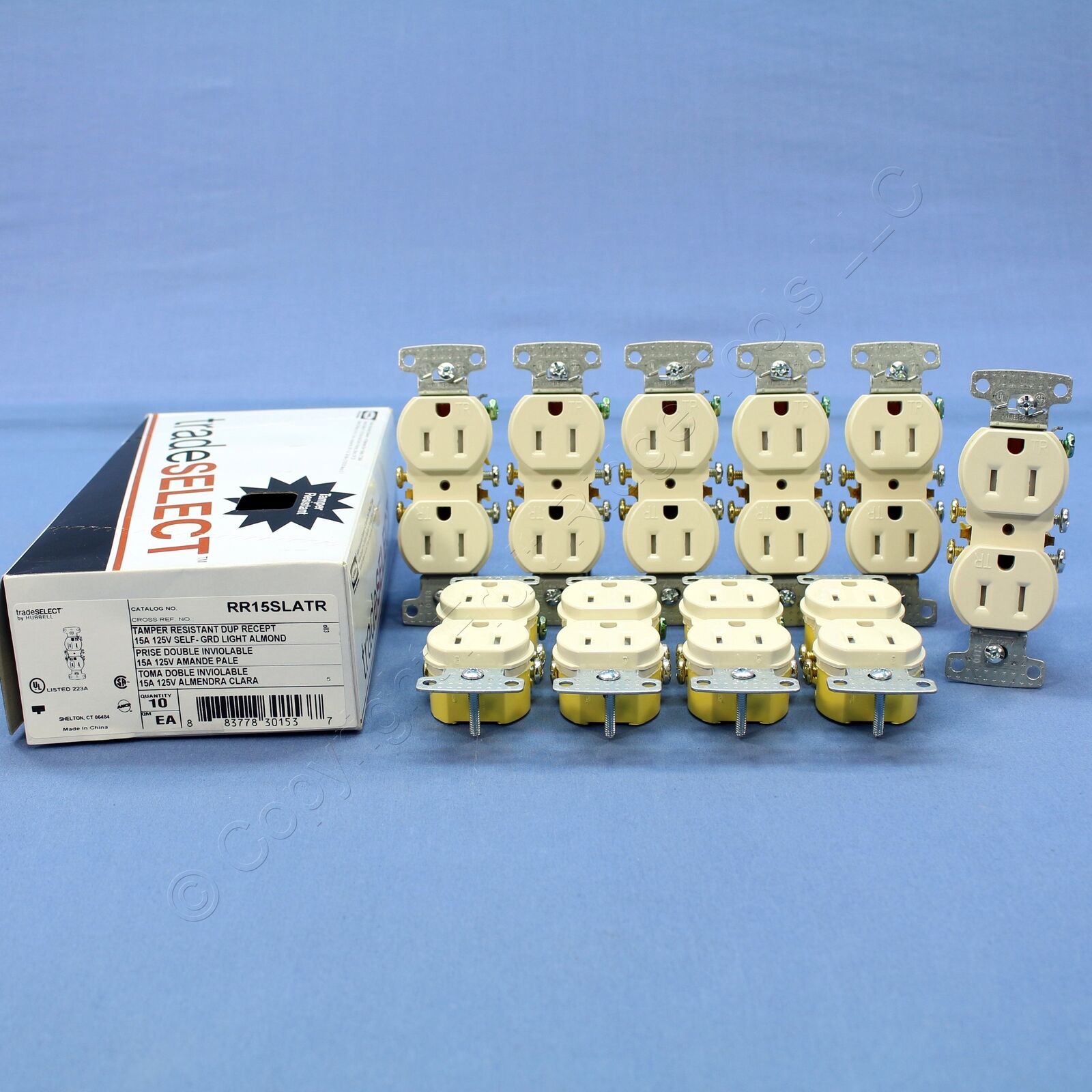 10 Hubbell Light Almond TAMPER RESISTANT Duplex Receptacles 5-15R 15A RR15SLATR