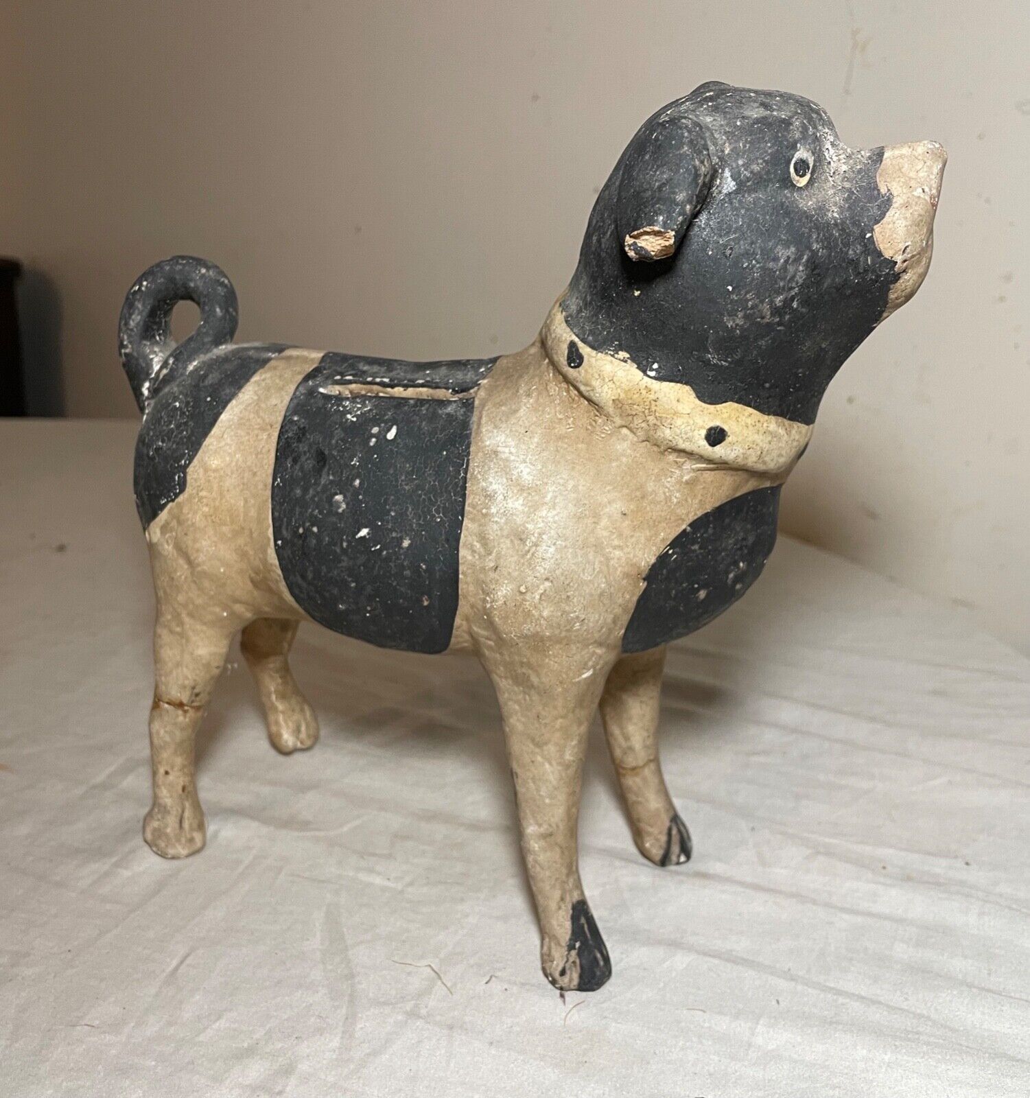 Rare antique 19th century hand painted Mexican terracotta pottery dog bank