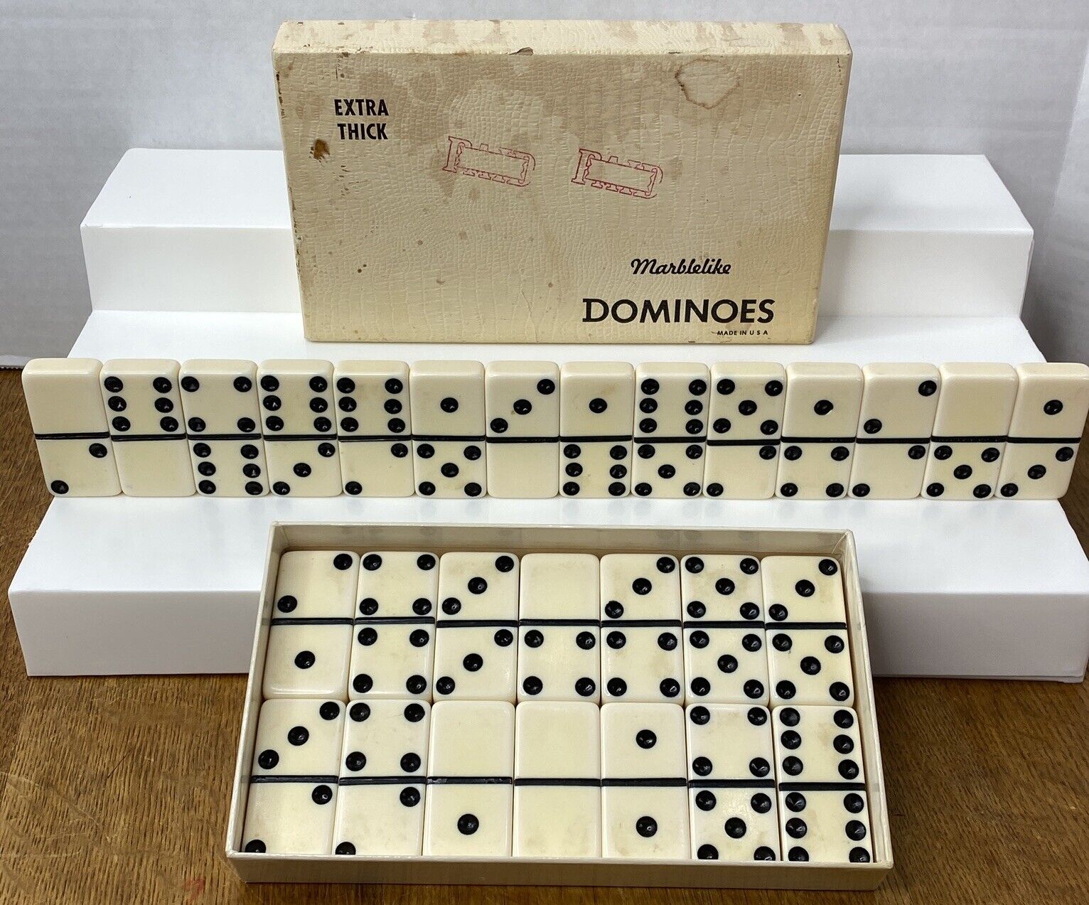 Vintage Puremco Extra Thick Marblelike Dominoes No.716 White Made in Waco Texas