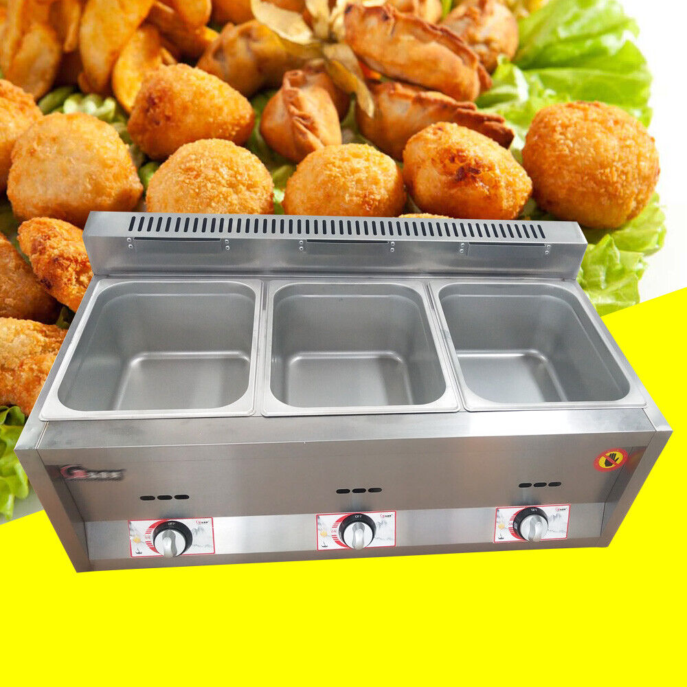 Commercial 3-Pan Food Warmer Steam Buffet Countertop Gas Fryer Steam Table new