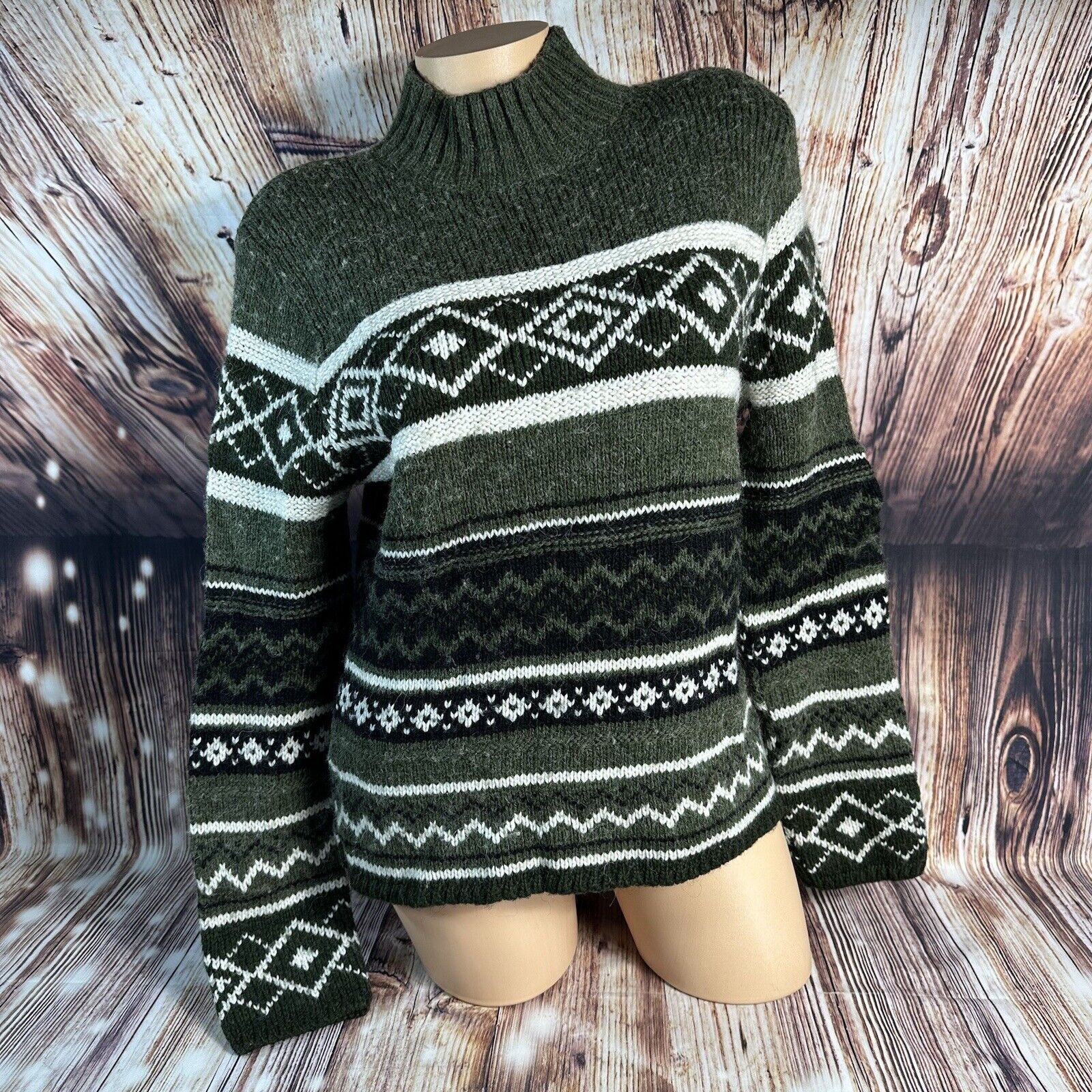 American Vintage Womens Large Wool Blend Chunky Knit Fair Isle Sweater USA Made