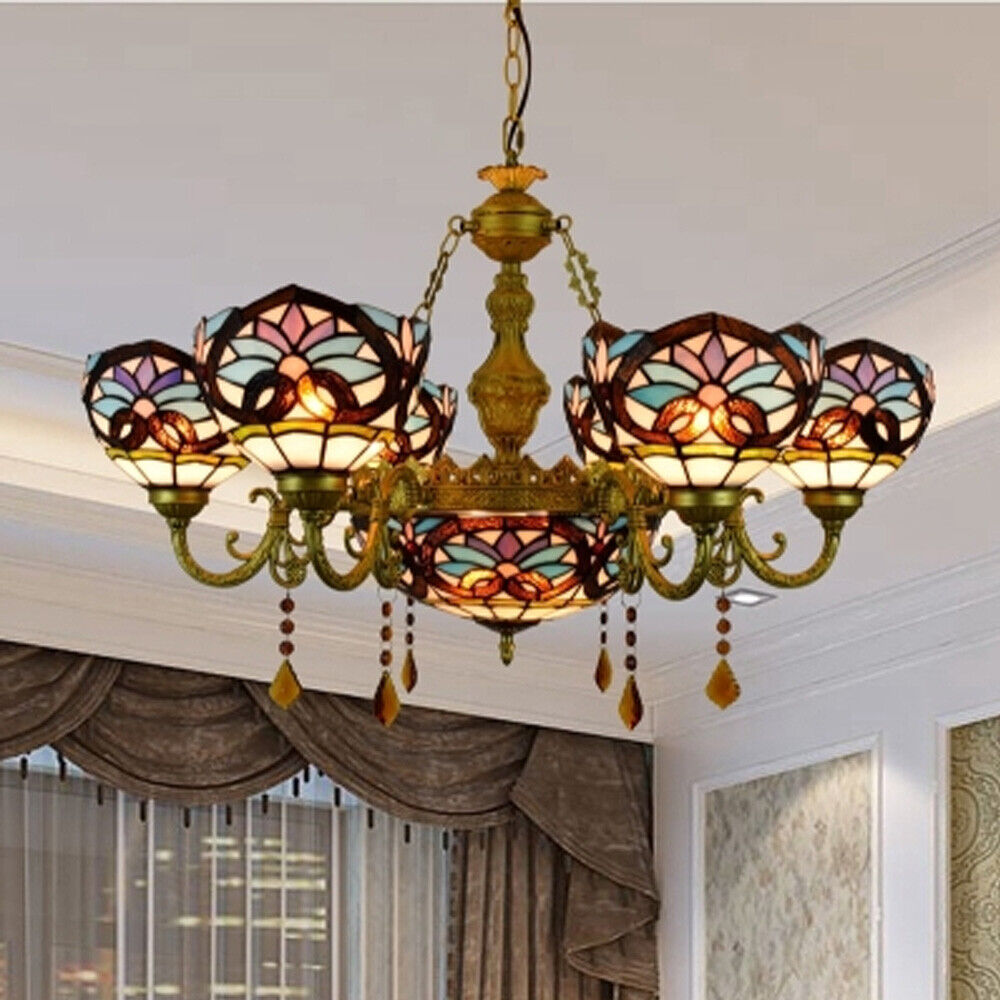 Tiffany Stained Glass Chandelier Indoor Ceiling Light Fixture Large Pendant Lamp