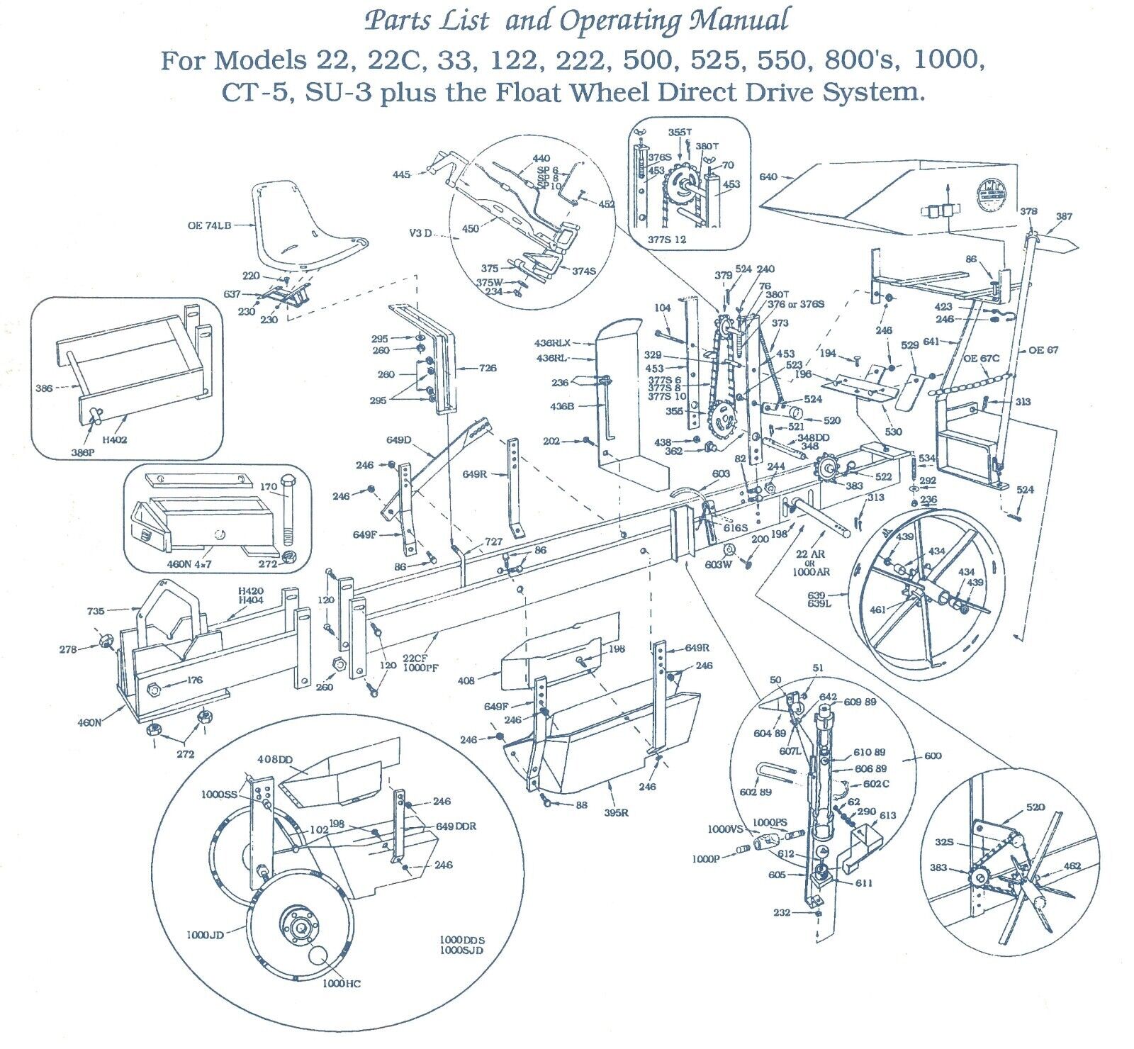 Mechanical Transplanter Planter Unit Parts List & Operating Manual 22 33 122 CT5