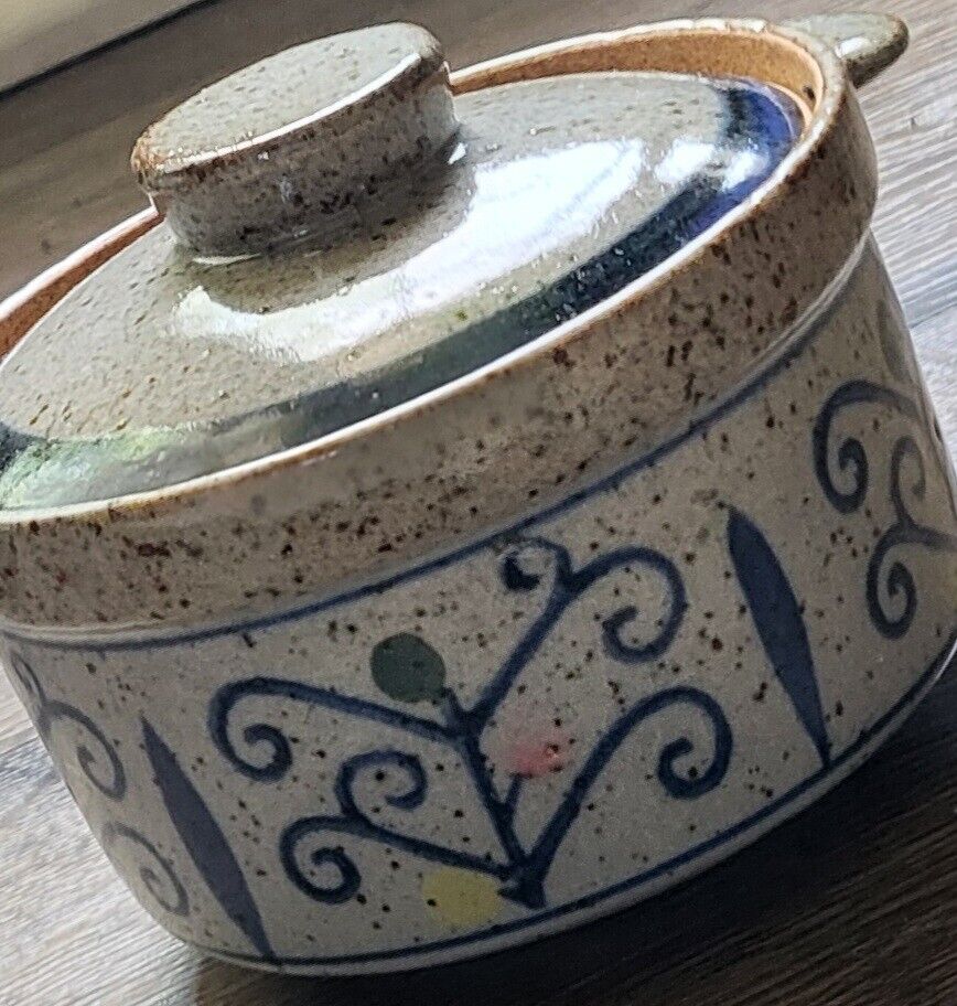 Vintage | Stoneware | Mini | Lidded | Casserole Crock | Speckled Pottery