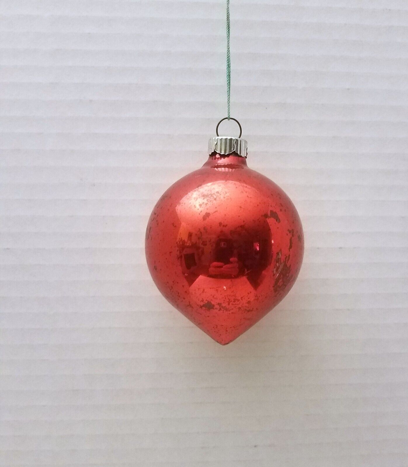 Vintage Shiny Brite Peach Shape Red Mercury Glass Christmas Ornament Made USA
