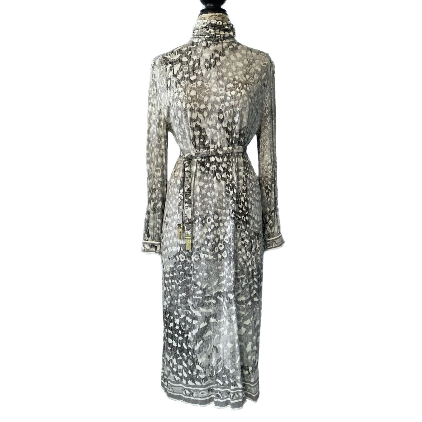 Vintage Leonard Paris Maxi Dress Belted High Neck Leopard Stunning Sz 8 Medium M