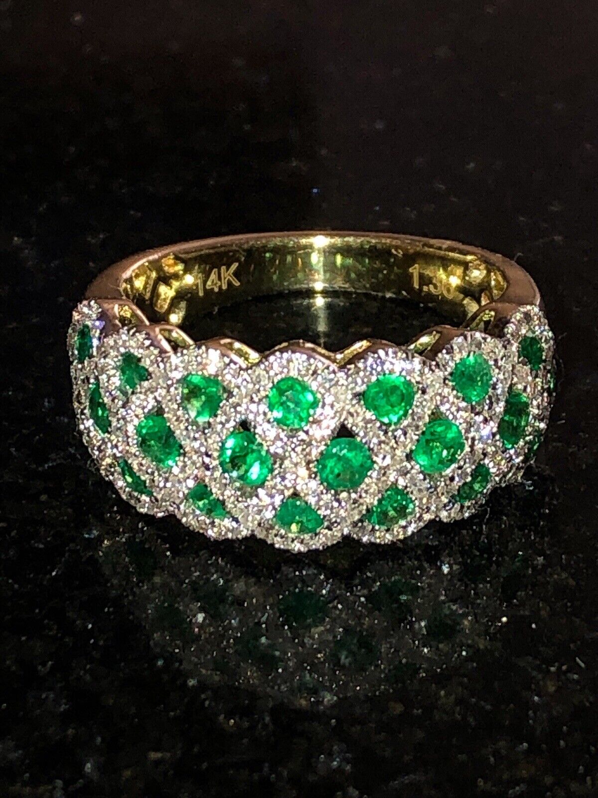 Emerald & Diamond gold Ring-Natural Stones-Glamorous