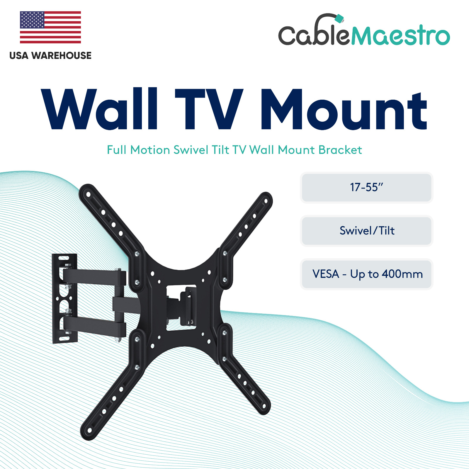 Full Motion TV Mount Wall Bracket 17 27 32 37 42 43 46 50 55 inch LCD LED OLED