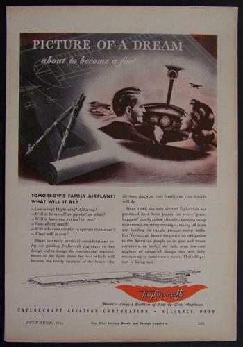 TAYLORCRAFT 1944 vintage AD *Picture of a Dream*