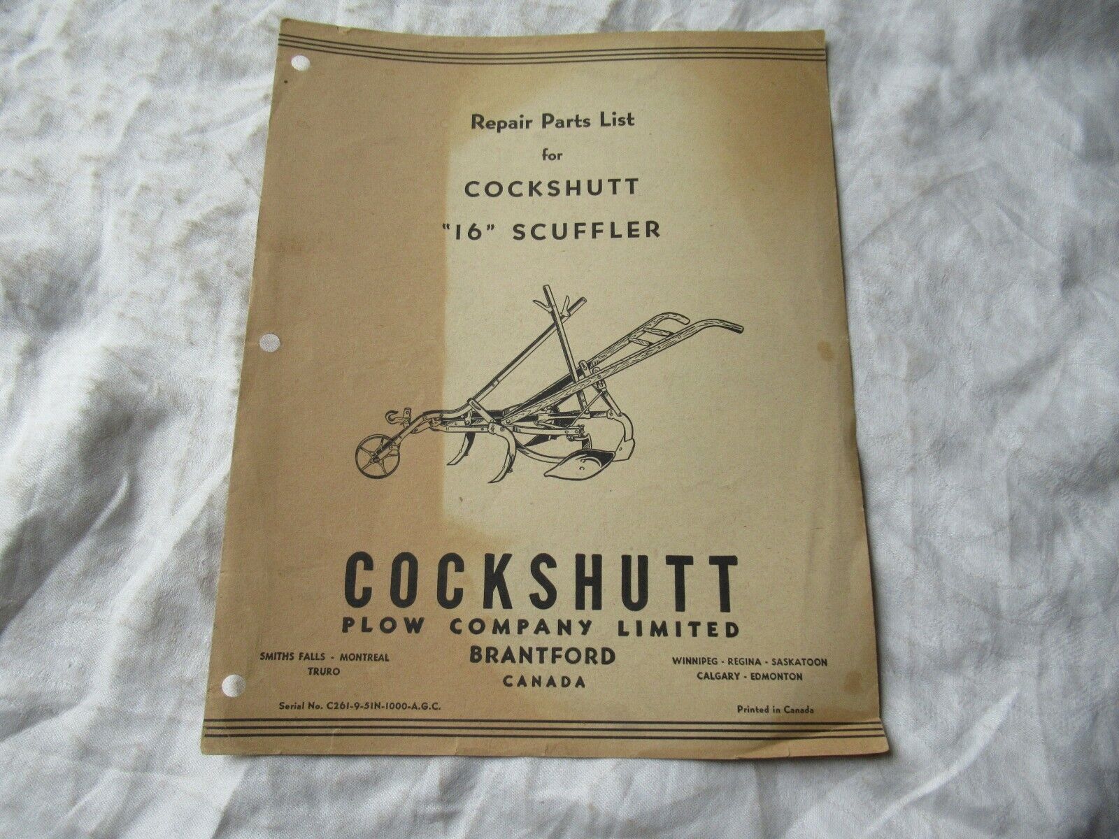 Cockshutt plow scuffler 16 parts list catalog manual book