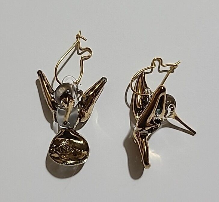 Hand-Crafted Vintage 24K Carat Gold Gilded Hummingbird Earrings #12