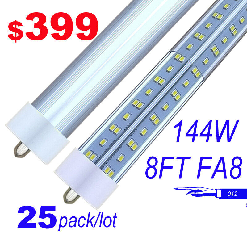 8FT FA8 LED Tube Light 144W T8 Fluorescent Light Bulbs 25pack LED Garage Lights