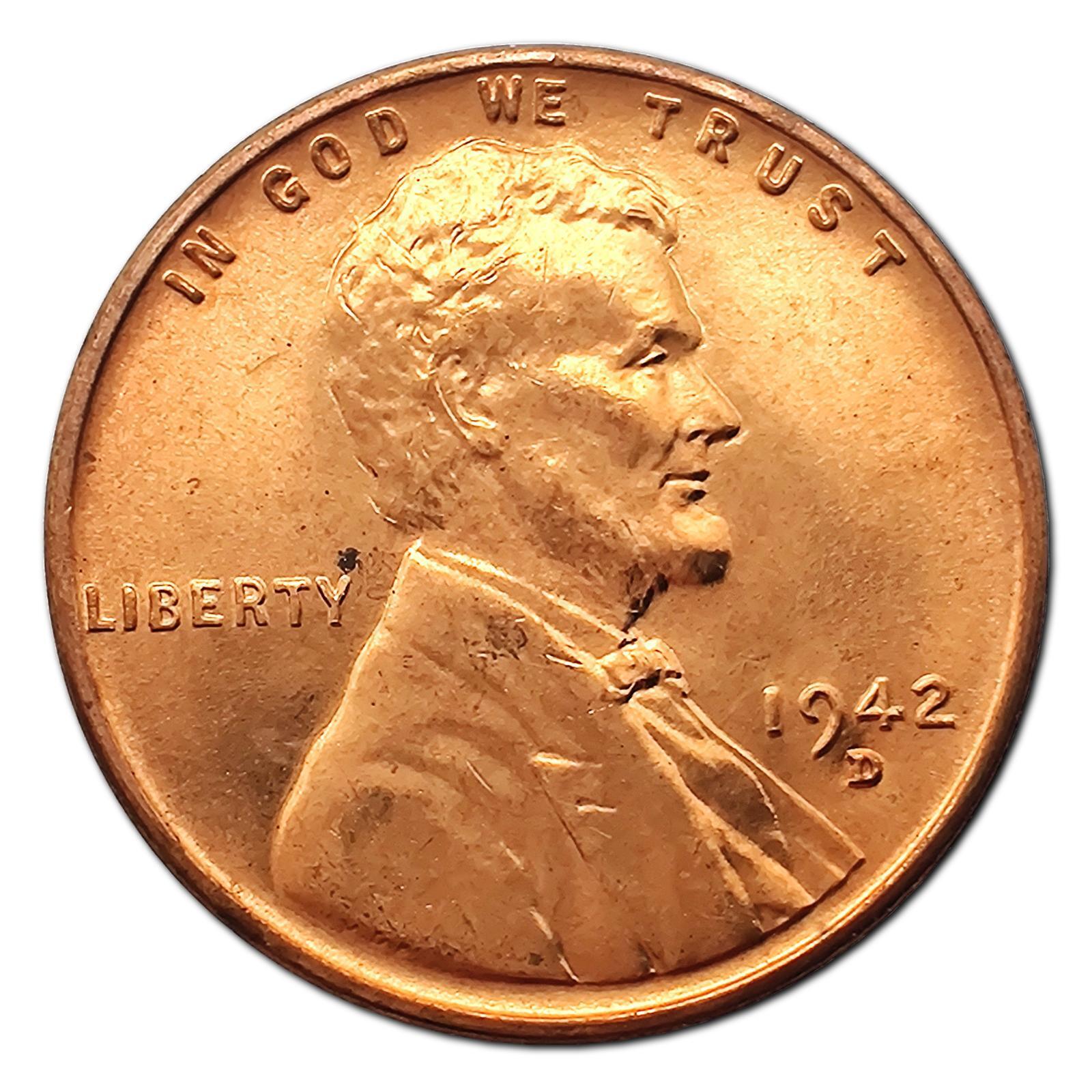 1942-D Uncirculated Lincoln Wheat Cent Penny MS Mint State Copper