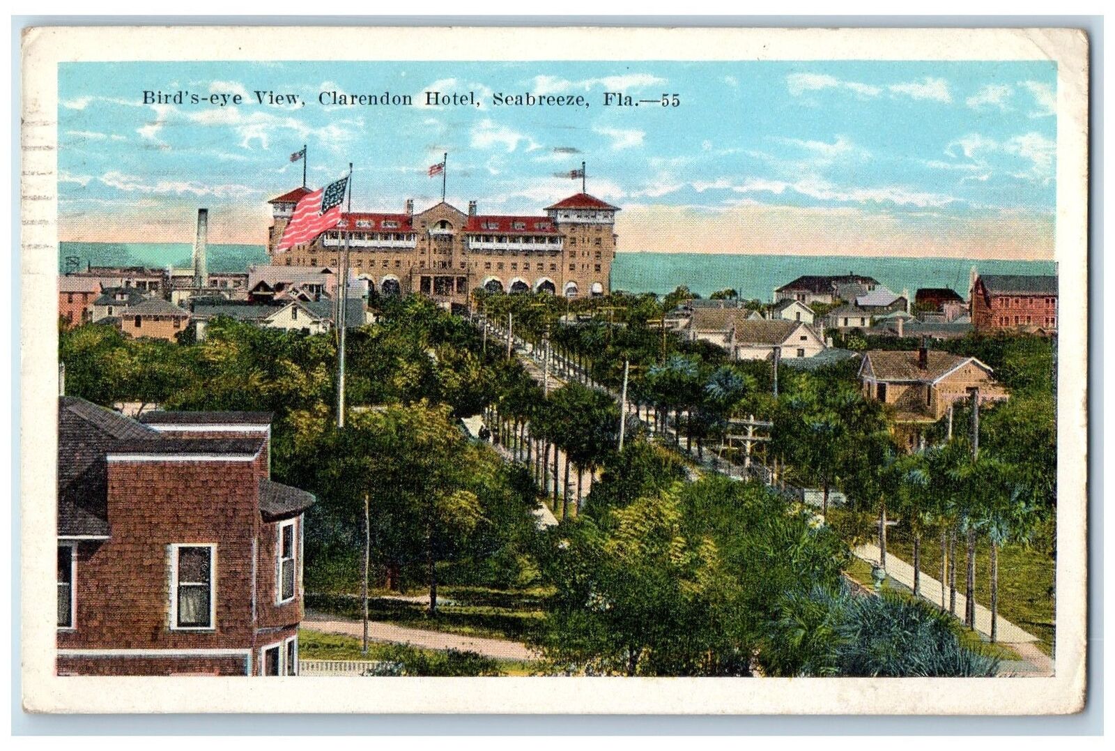 1924 Bird\'s Eye View Clarendon Hotel Seabreeze Daytona Florida FL Postcard