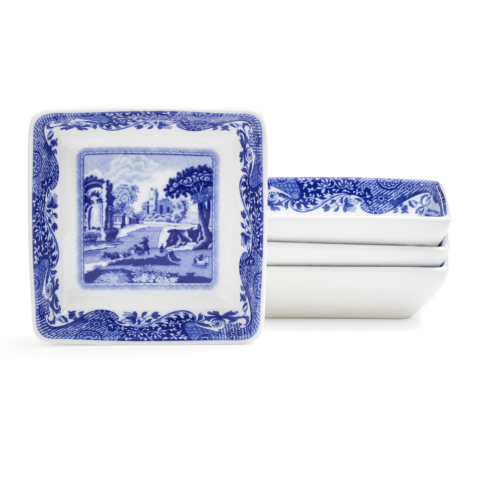 Spode Blue Italian Square Dishes Set of 4, 3 Inch, made of Fine Porcelain