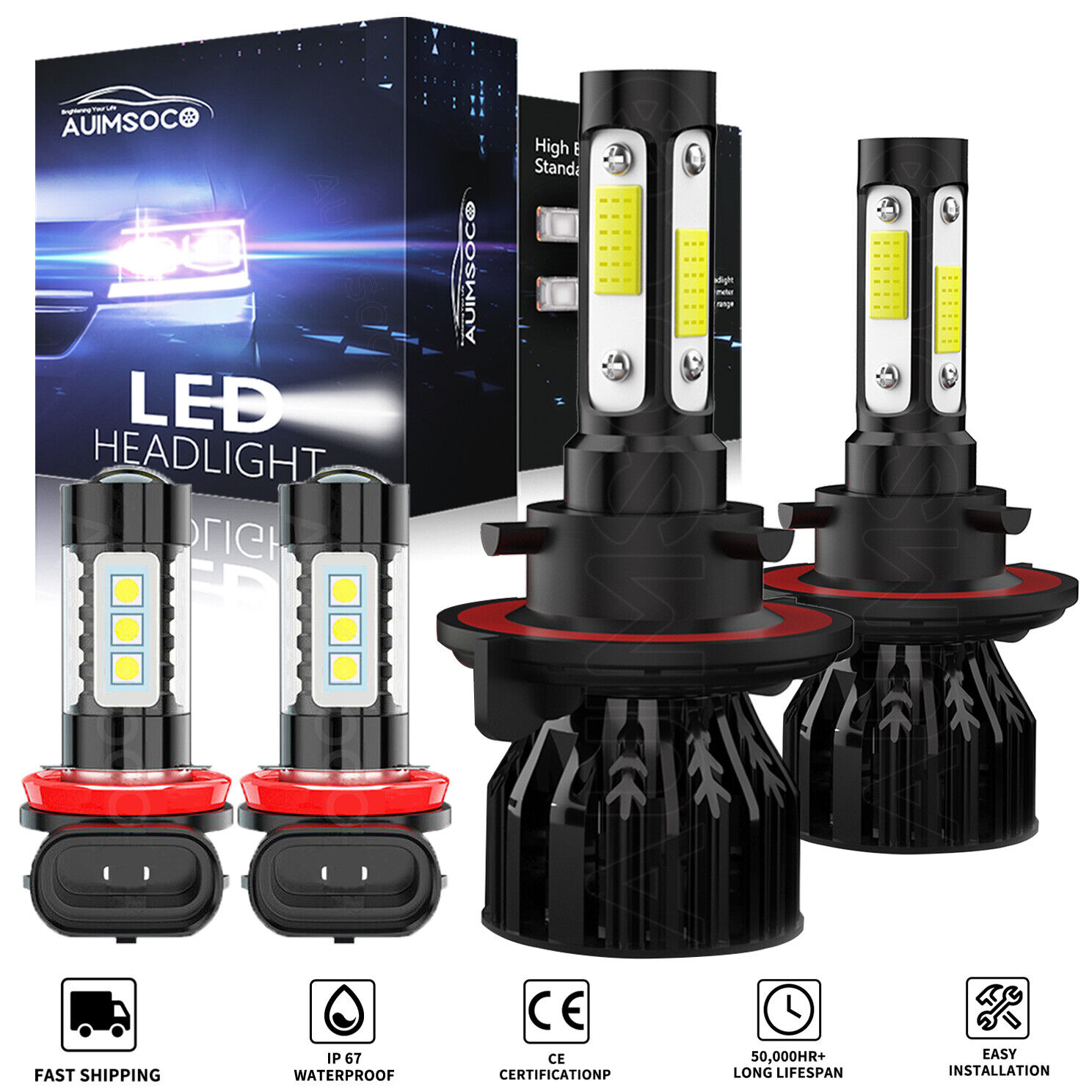 For Ford Flex 2009-2018 Combo 4x LED Headlight Hi/Lo + Fog Light Bulbs Kit 6000K