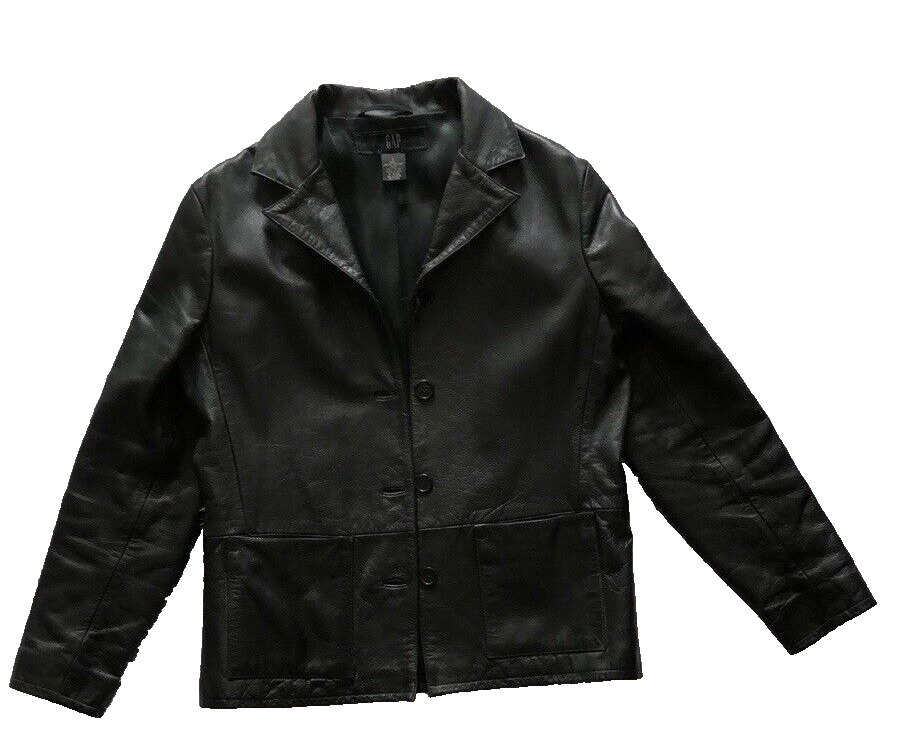 VTG Y2K Gap Women’s Genuine Leather Jacket Size Small (S) Black VINTAGE  1990\'s