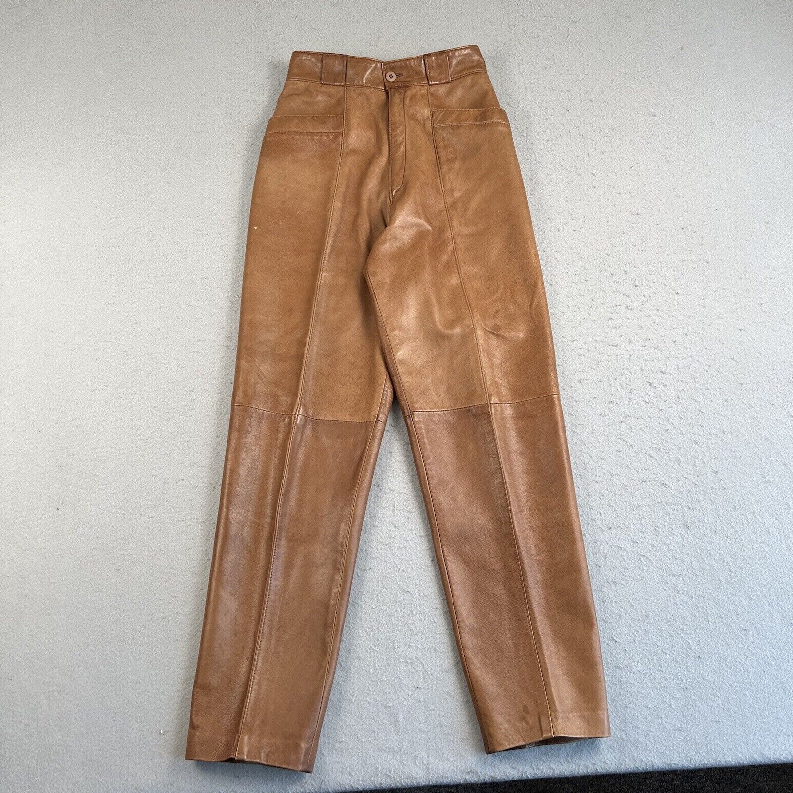 Bally Canada Brown Leather Straight Leg High Rise Lined Pants Womens Size 6