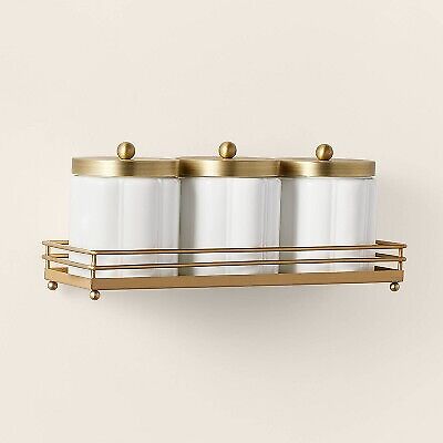 Milk Glass Bath Canister Set White/Brass with Wall-Mounting Kit - Hearth & Hand