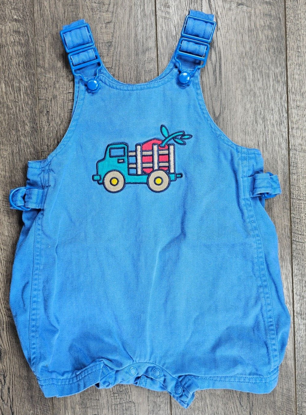 Baby Boy Clothes Vintage Gymboree X-Small Blue Farm Truck Romper Outfit