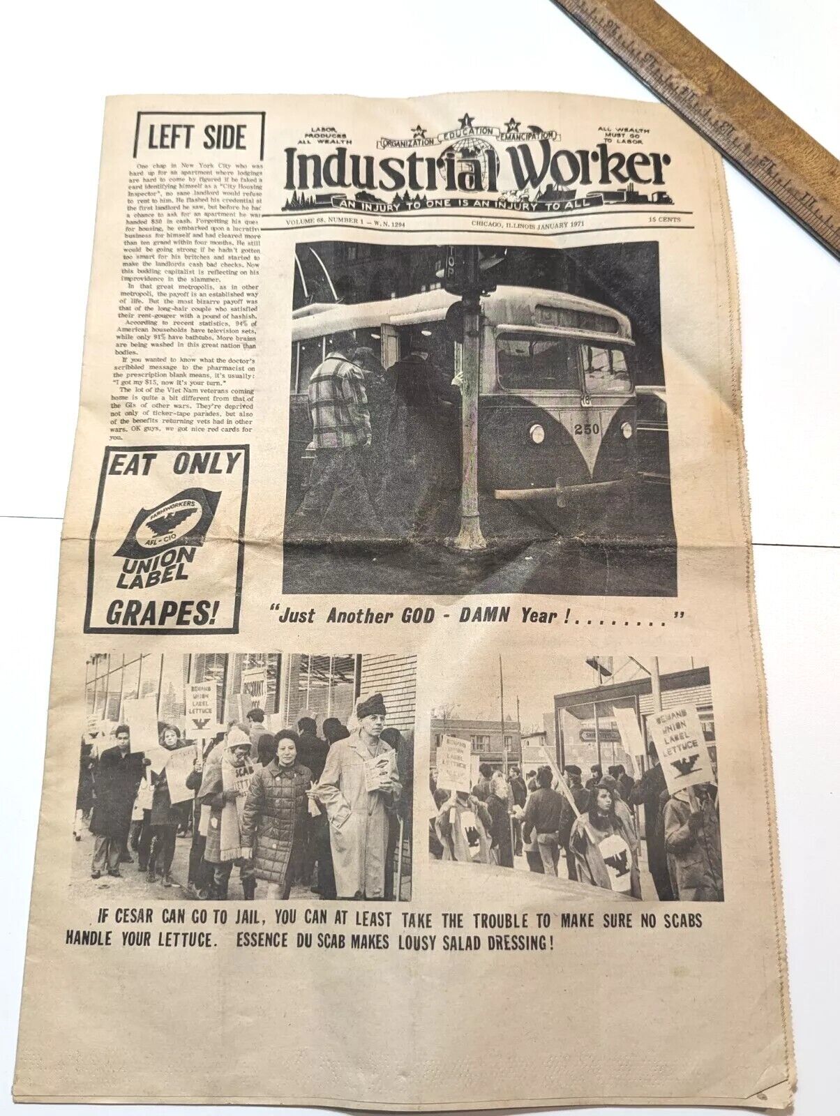 I.W.W.  Industrial Worker Newspaper Vol. 68 No.1, Jan. 1971, Chicago, Il