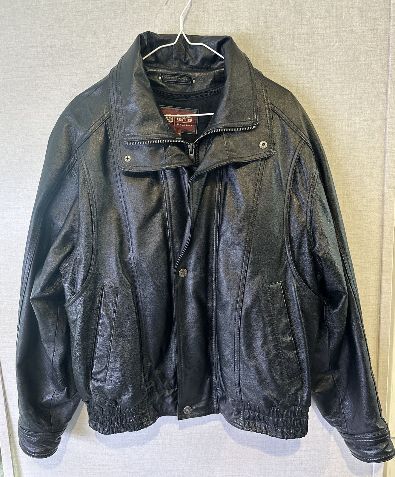 VTG Wilsons Leather Black  Bomber Jacket Thinsulate Zip Large