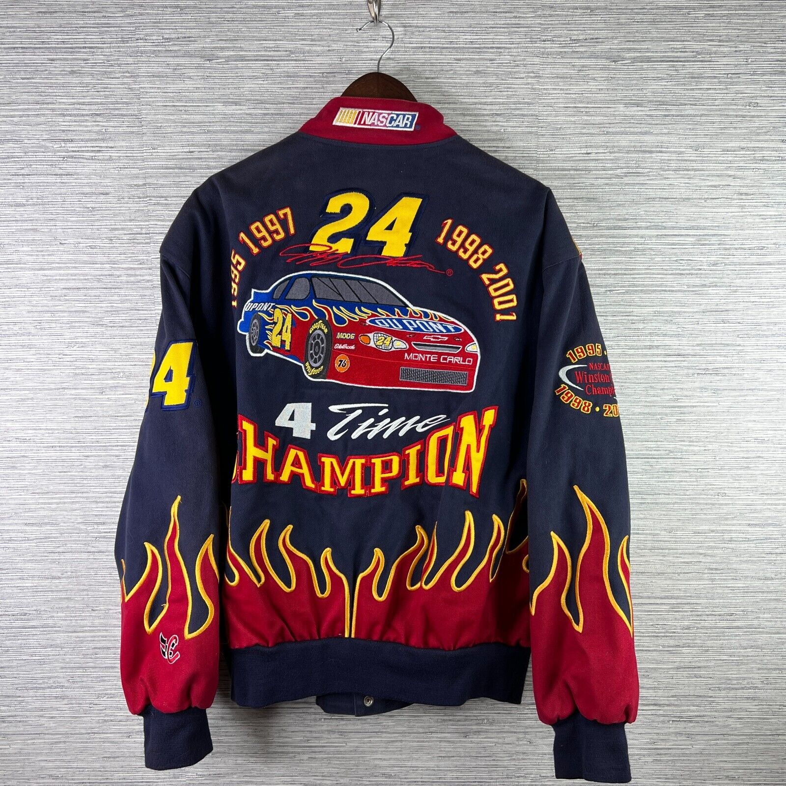 VINTAGE Nascar Jacket Mens 2XL Jeff Gordon Champion Flames Embroidered Y2K JH