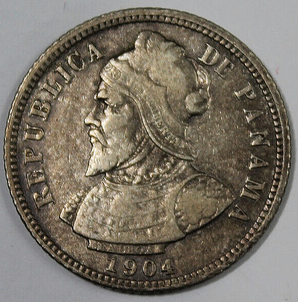 1904 Panama 10 Ten Diez Centesimos Silver Coin Actual Coin Pictured
