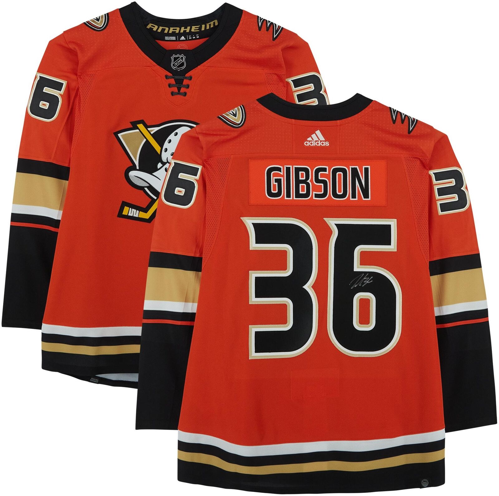 John Gibson Anaheim Ducks Signed Orange Alternate Adidas Authentic Jersey