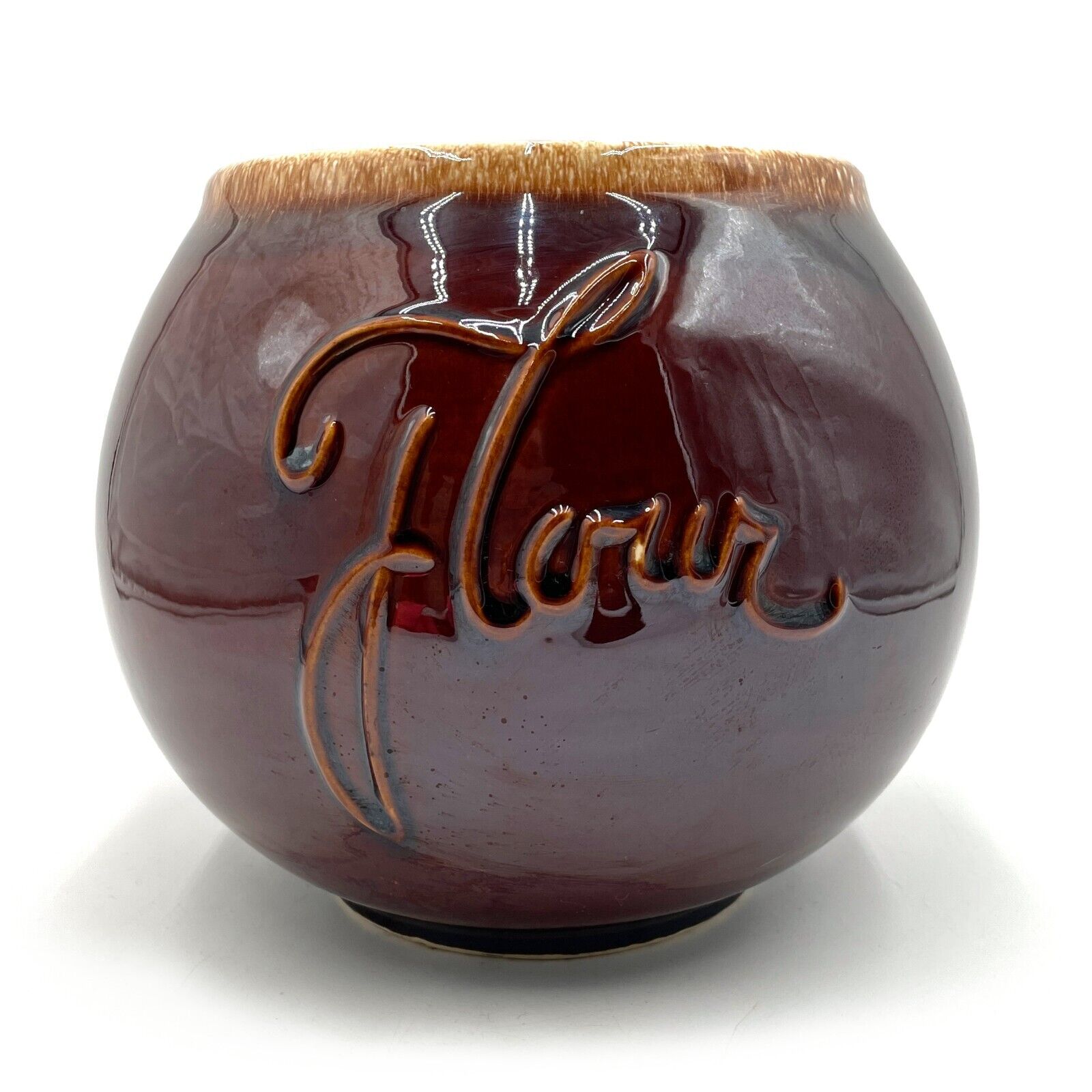 VTG Hull Pottery Mirror Brown Drip Glaze Flour Canister Jar 8\