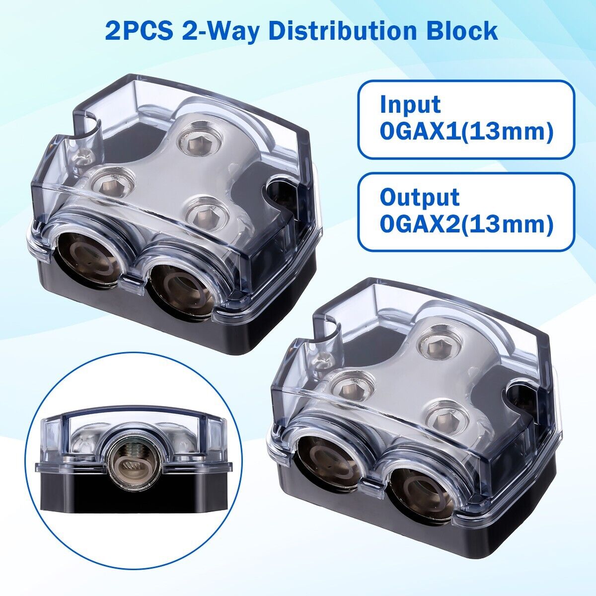 2 Way Power Distribution Block 0 Gauge in Out Power Ground Distributor 2PC USA