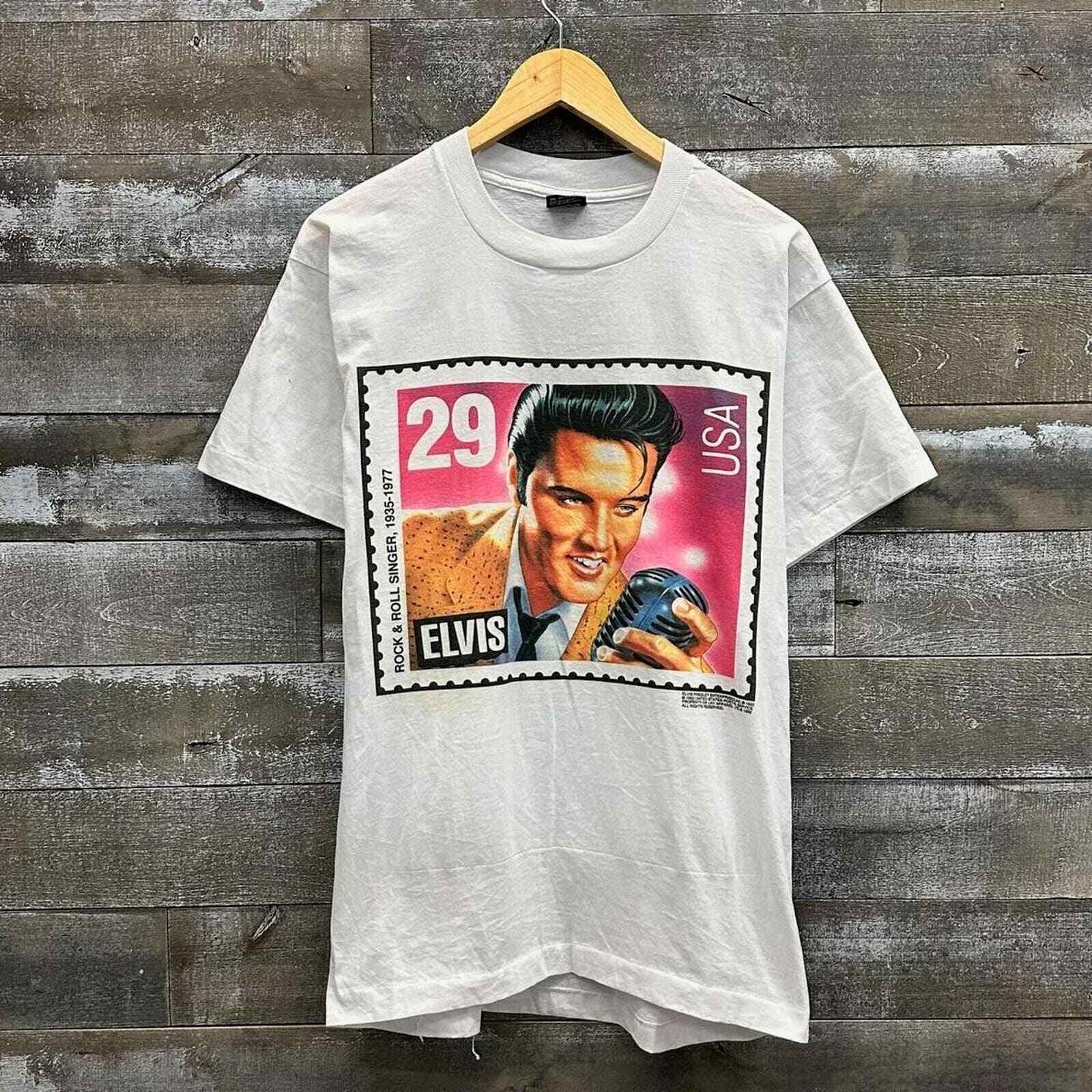 Vintage 1980s Elvis Presley Graphic T-Shirt White Short Sleeve Mens Large
