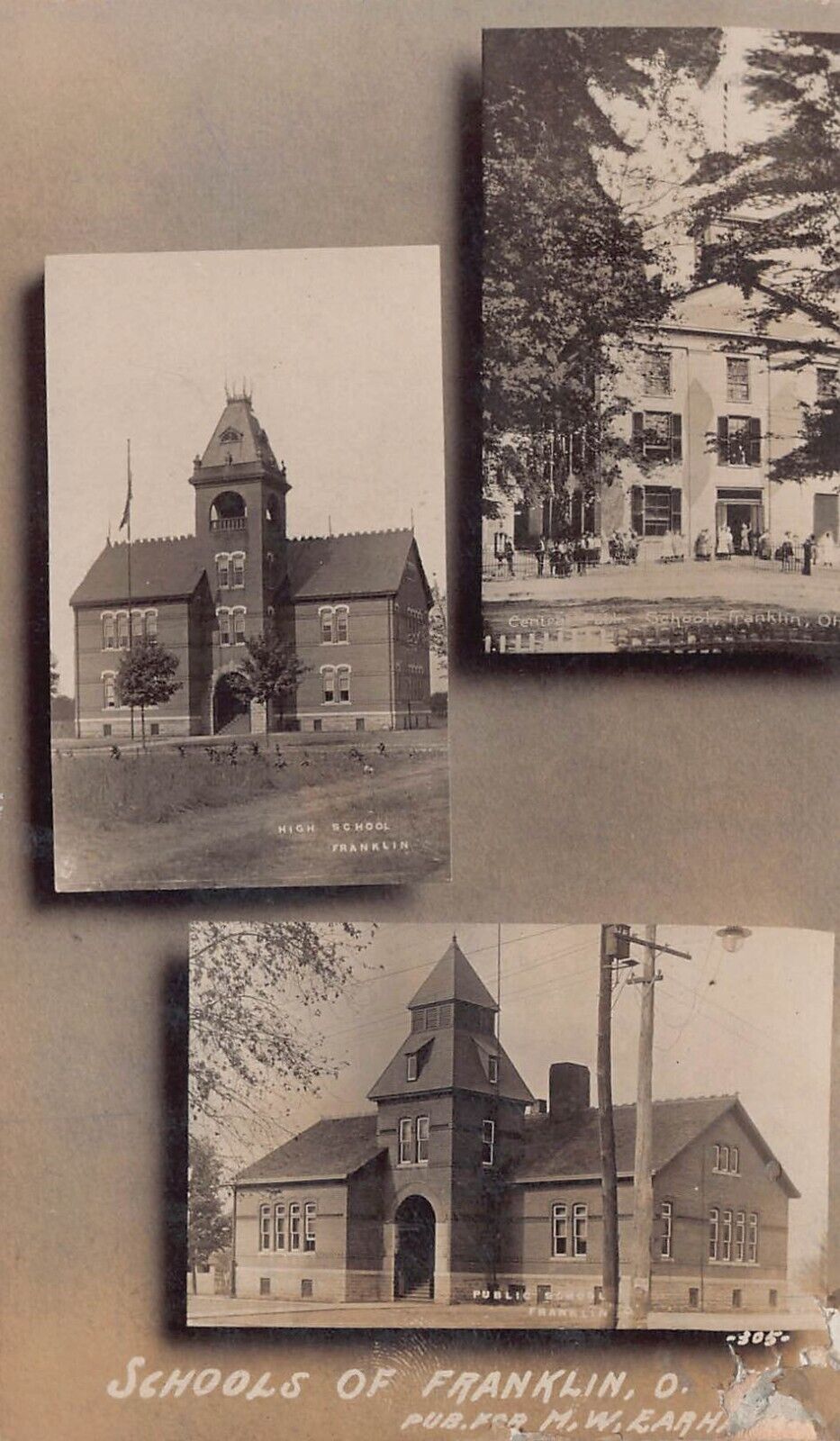 RPPC Franklin OH Ohio Public High Central School c1909 Photo Vtg Postcard C16